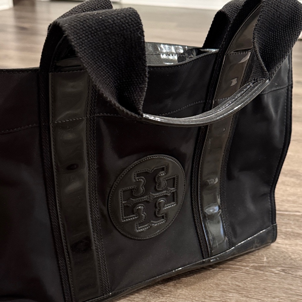 Tory Burch Black Tote with Glossy Accents